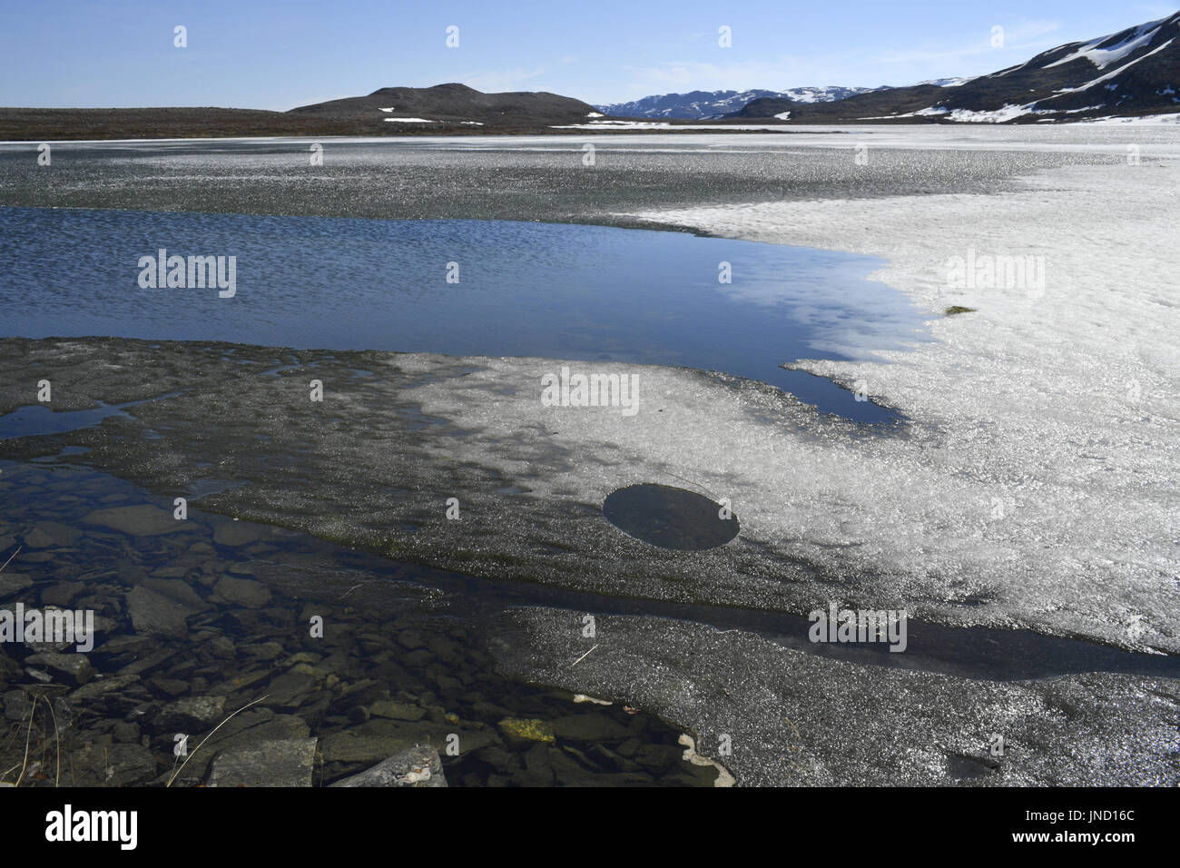 Ice-covered lake - Arctic Norway Stock Photo