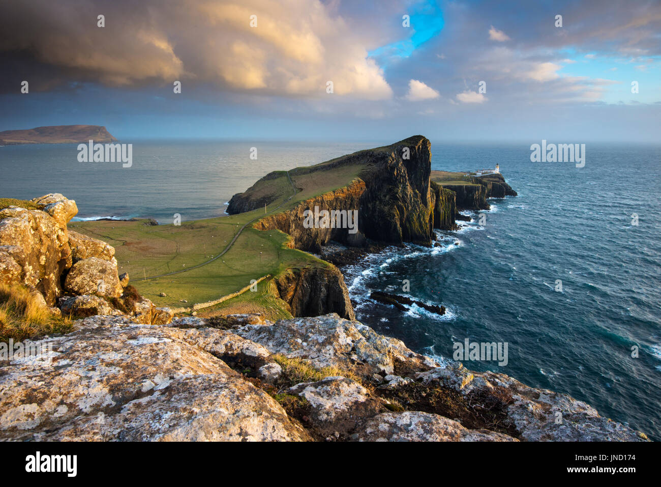 Neist Point Lighthouse on the Isle of Skye, Inner Hebrides, Scotland Stock Photo