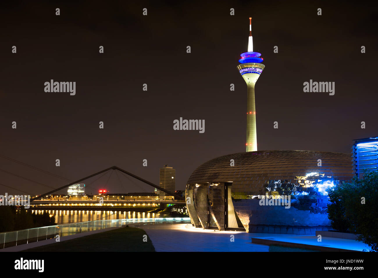 Night panorama of Dusseldorf Stock Photo