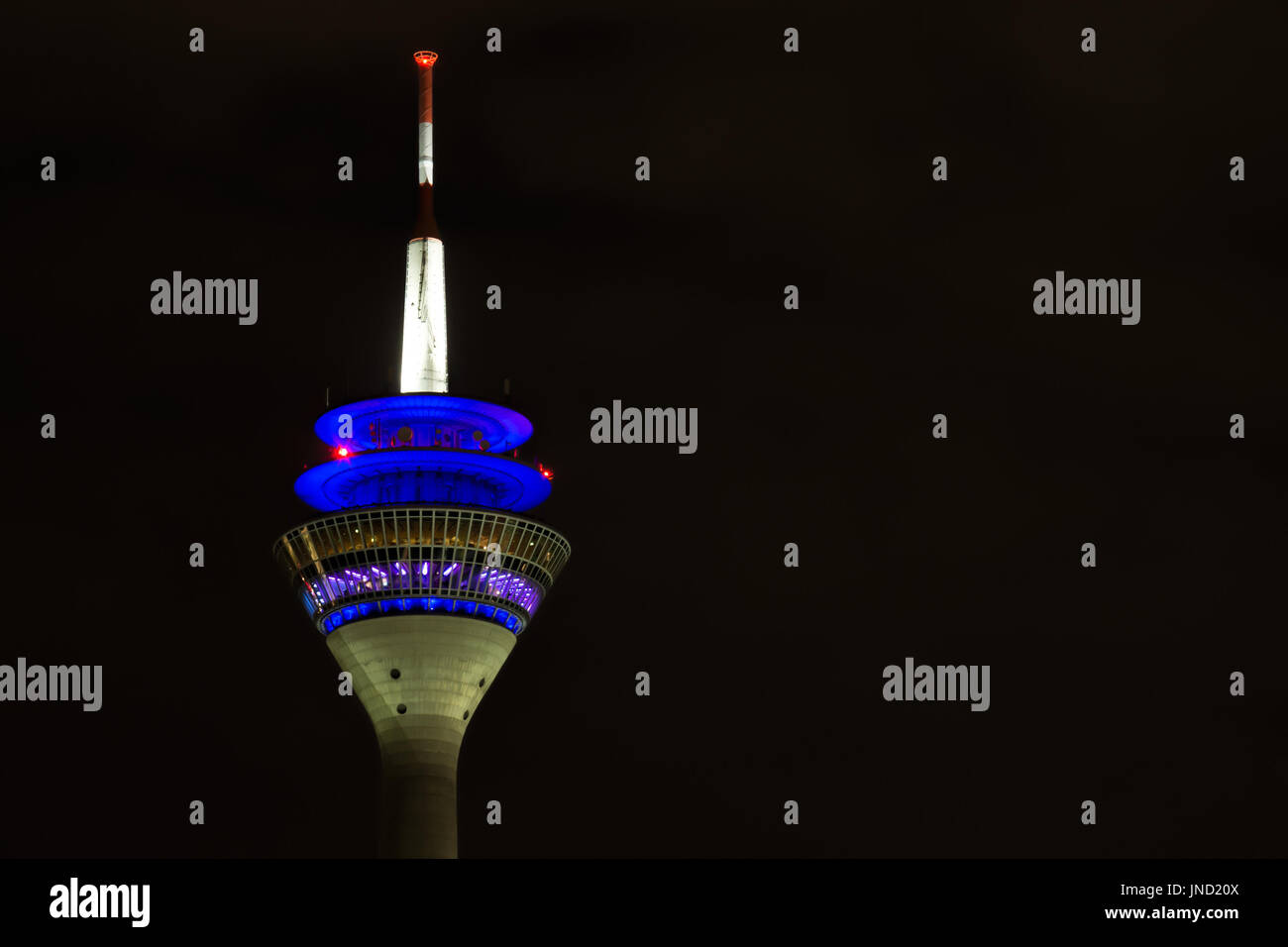 Rheinturm TV Tower in Dusseldorf at night Stock Photo