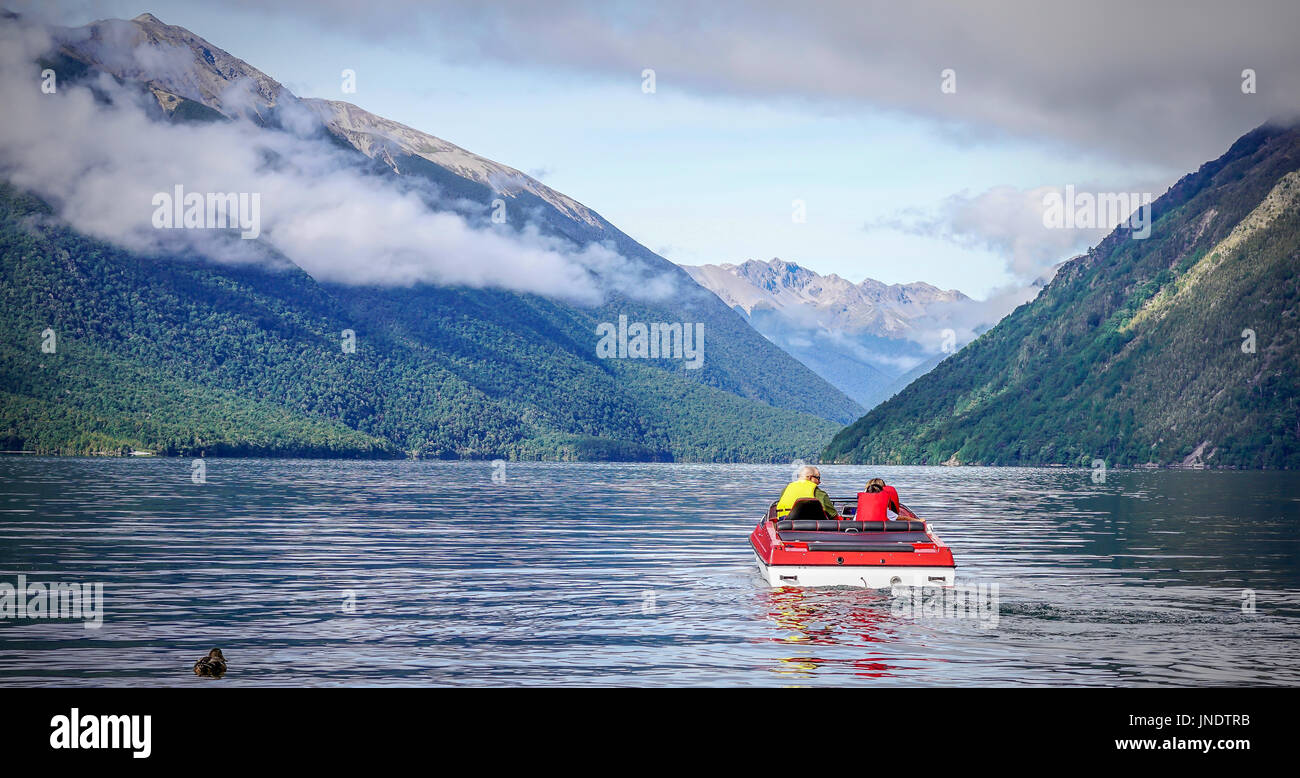 NELSON LAKES, NEW ZEALAND - 19/07/2016: Exploring the famous Nelson Lakes National Park during the winter season of New Zealand. Stock Photo