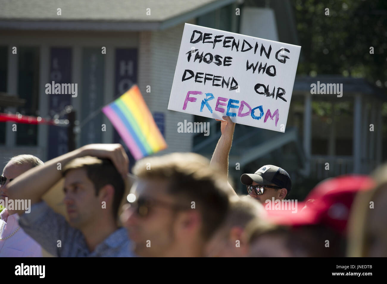 Atanta, GA, USA. 29th July, 2017. Transgender community, family and allies rally and march in Midtown Atlanta to protest President Trump's recent tweet about transgender individuals in the military service. Credit: Robin Rayne Nelson/ZUMA Wire/Alamy Live News Stock Photo