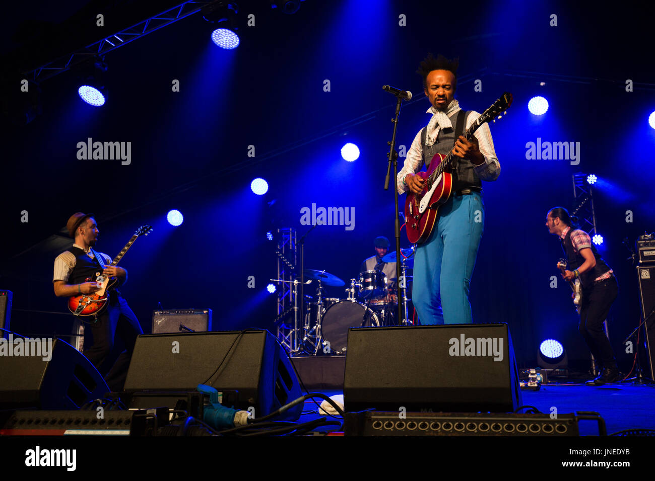 Cambridge, UK. 29th July, 2017 American Roots music band Fantastic Negrito performing at Cambridge Folk Festival 2017. Richard Etteridge / Alamy Live News Stock Photo