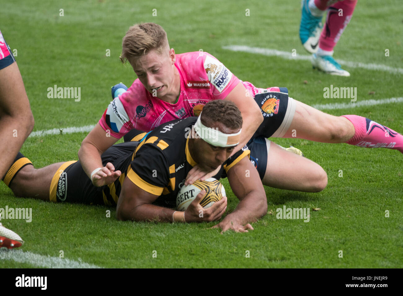 Northampton, UK. 29th July, 2017. The  Wasps  and  The Exeter Chiefs   at  the Rugby 7 S Premiership Series at  Northampton Franklins Garden Credit: PATRICK ANTHONISZ/Alamy Live News Stock Photo