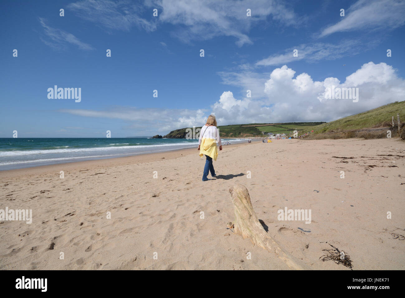 Praa Sands, Cornwall, UK. 30th July 2017. UK Weather. Despite gloomy weather forecasts the south west of Cornwall starts the afternoon with bright sunshine, with people making the most of the weather on the  popular beach at Praa Sands. Credit: cwallpix/Alamy Live News Stock Photo