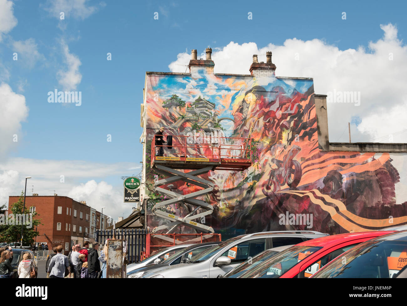 Bristol. 30th July 2017. UPFEST, the urban paint festival is underway in Bristol. It is Europe's largest street art festival, attracting over 300 artists from all over the world and large crowds attend to watch the pieces being painted. Credit: Carolyn Eaton/Alamy Live News Stock Photo