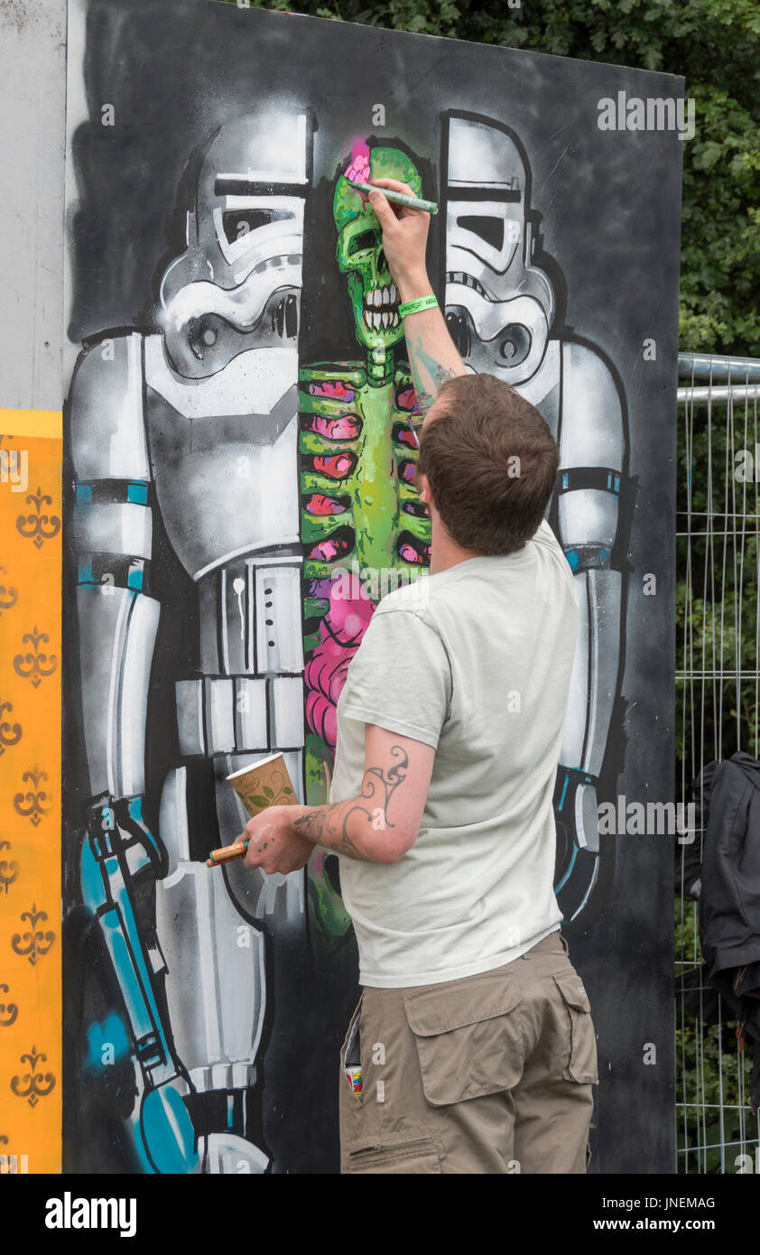 Bristol. 30th July 2017  UPFEST, the urban paint festival is underway in Bristol. It is Europe's largest street art festival, attracting over 300 artists from all over the world and large crowds attend to watch the pieces being painted. Credit: Carolyn Eaton/Alamy Live News Stock Photo