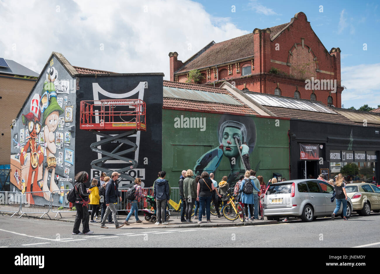 Bristol. 30th July 2017  UPFEST, the urban paint festival is underway in Bristol. It is Europe's largest street art festival, attracting over 300 artists from all over the world and large crowds attend to watch the pieces being painted. Credit: Carolyn Eaton/Alamy Live News Stock Photo