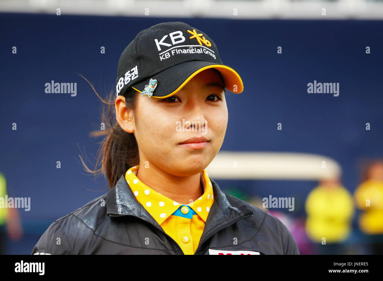 Irvine, Scotland, UK. 30th July, 2017. For the 4th day of the Aberdeen Asset Management Open Golf Championship, the competition was marked by strong gusty wind conditions. HYANG MI LEE, from Korea started the day 6 shots behind the leader, played exceptional golf and finished the winner by scoring a total for the competition of 6 under over the 4 days. Credit: Findlay/Alamy Live News Stock Photo