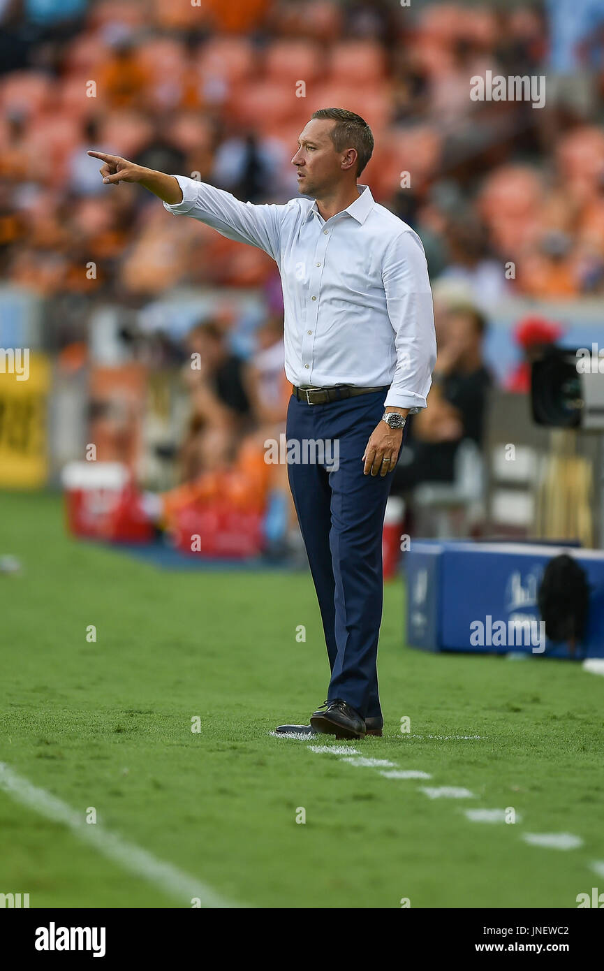 29 July 2017 - Timbers Head Coach Caleb Porter directs his team from the sideline during the Major League Soccer game between the Portland Timbers and the Houston Dynamo at BBVA Compass Stadium in Houston, Texas. Chris Brown/CSM Stock Photo