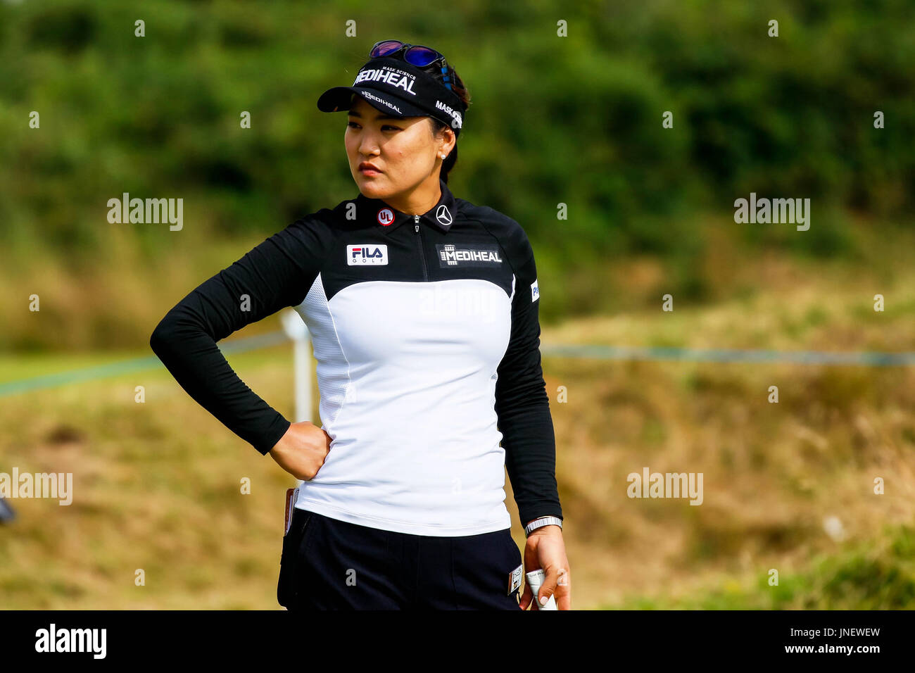 Irvine, Scotland, UK. 30th July, 2017. For the 4th day of the Aberdeen Asset Management Open Golf Championship, the competition was marked by strong gusty wind conditions. Credit: Findlay/Alamy Live News Stock Photo