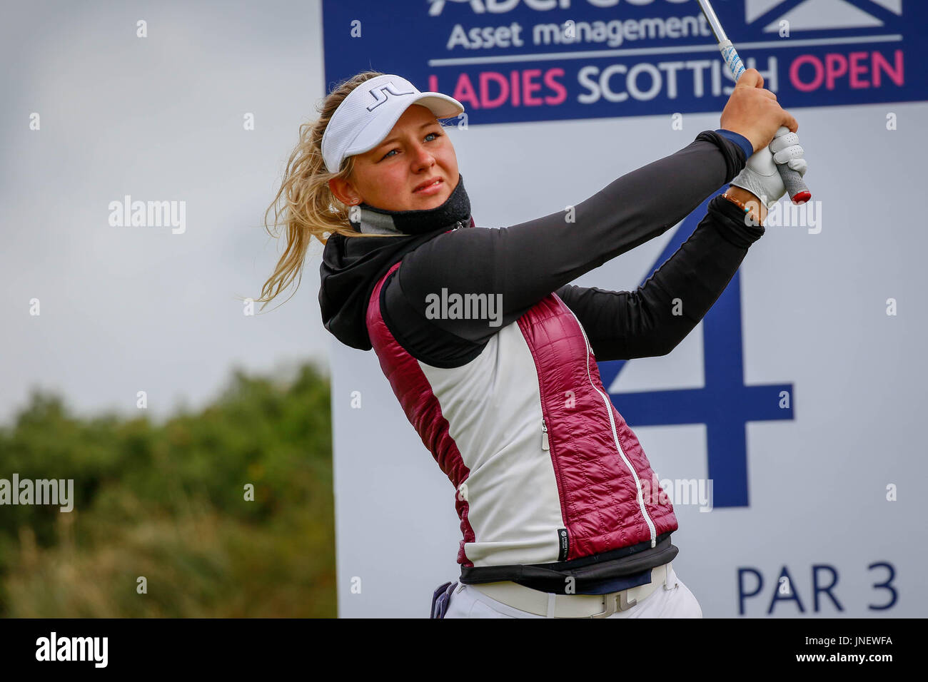 Irvine, Scotland, UK. 30th July, 2017. For the 4th day of the Aberdeen Asset Management Open Golf Championship, the competition was marked by strong gusty wind conditions. Credit: Findlay/Alamy Live News Stock Photo