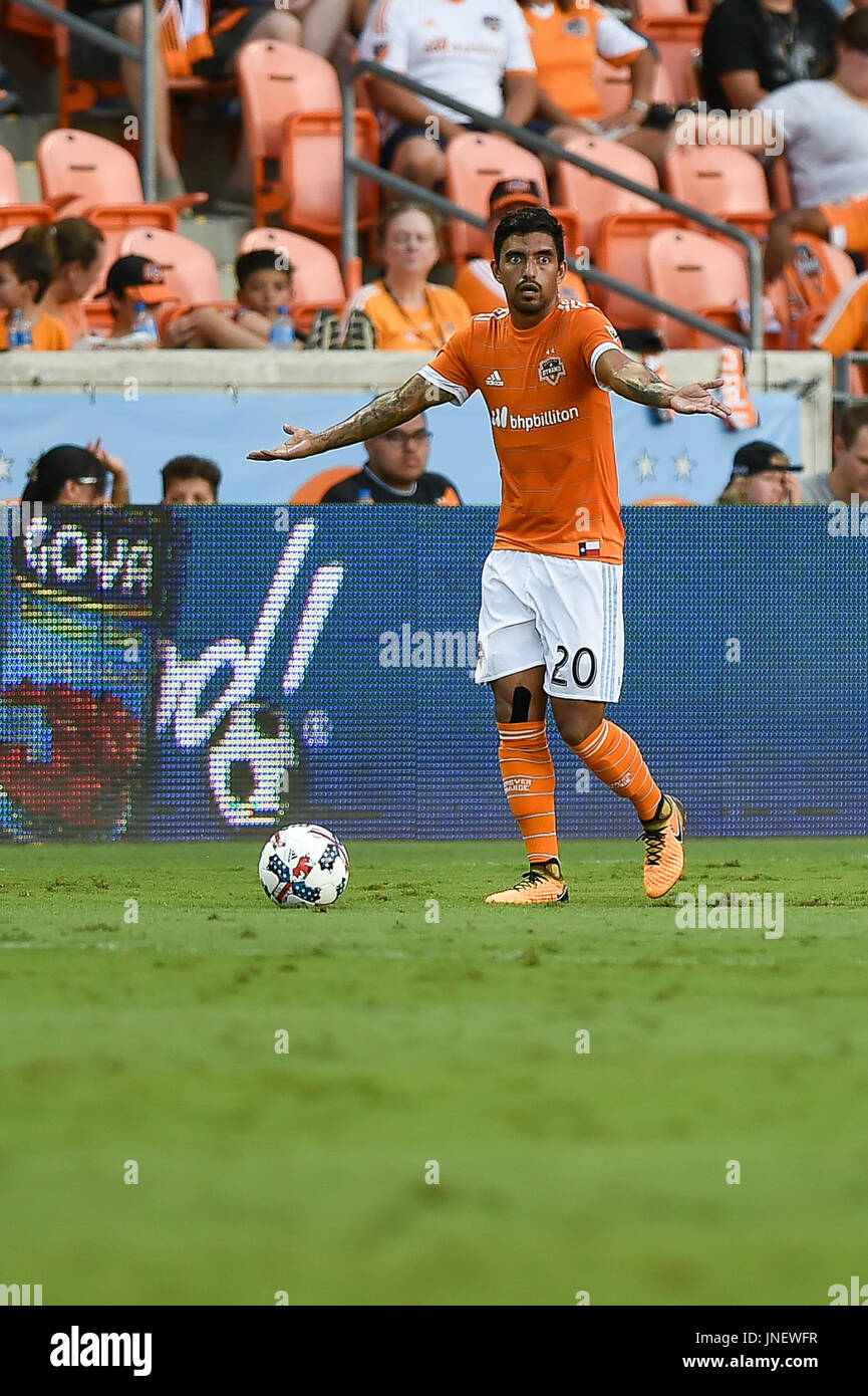 29 July 2017 - Houston Dynamo defender A. J. DeLaGarza (20) ask for help from his team during the Major League Soccer game between the Portland Timbers and the Houston Dynamo at BBVA Compass Stadium in Houston, Texas. Chris Brown/CSM Stock Photo