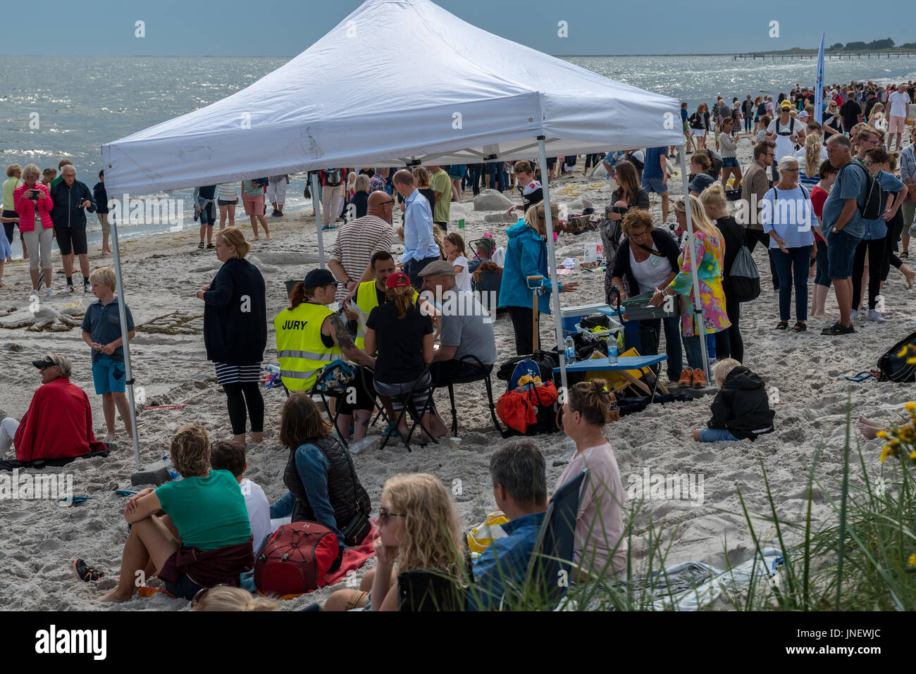 Falsterbo, Sweden. 30th July, 2017. Since 1983 a sand sculpture competition has been held annually the last Sunday in July at the South West tip of the Swedish coast. The jury deliberates. Tommy Lindholm/Alamy Live News Stock Photo