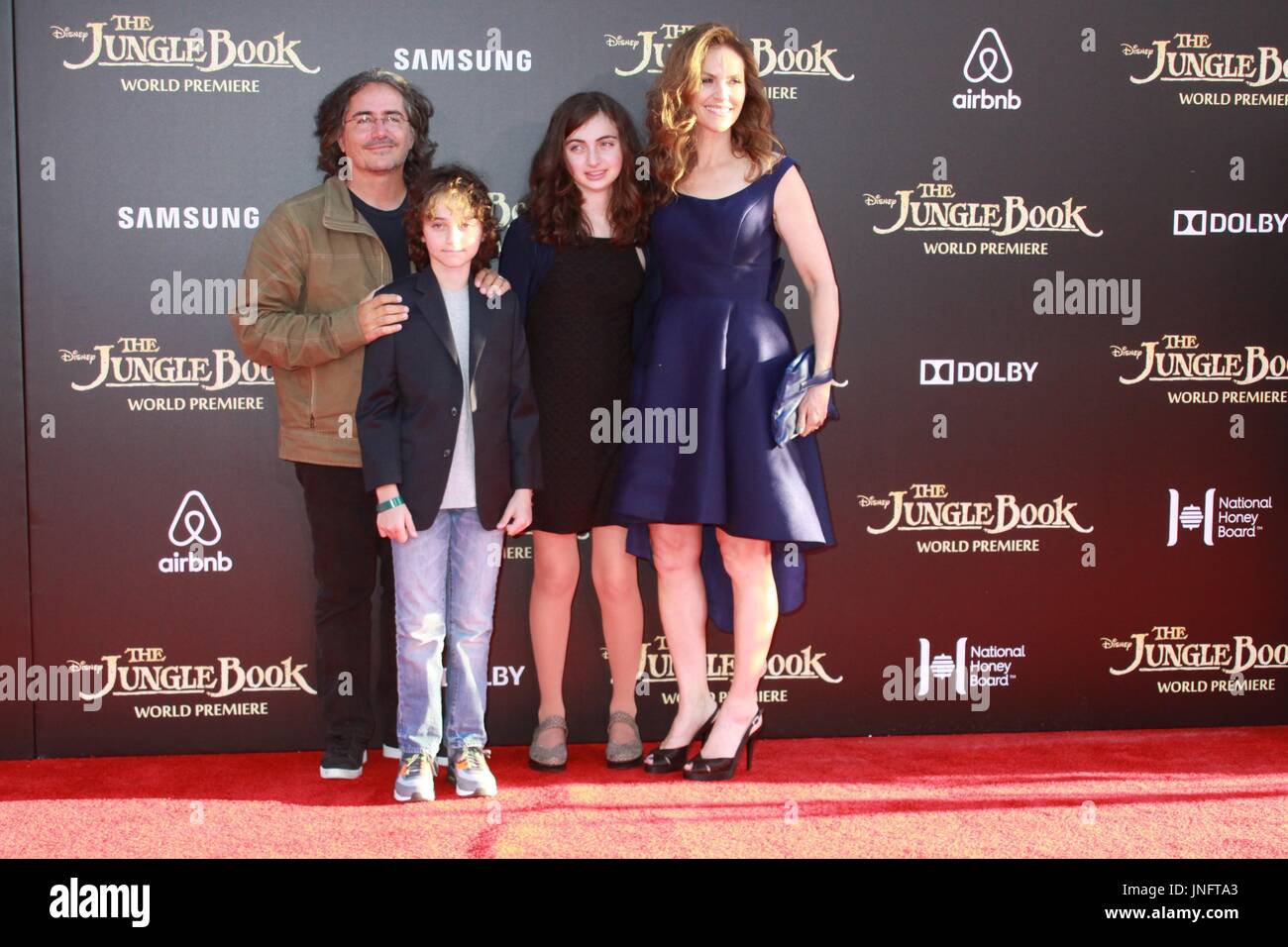 Brad Silberling, Bodhi Russell Silberling, Charlotte Tucker Silberling, Amy Brenneman  04/04/2016 The World Premiere of “The Jungle Book” held at The El Capitan Theater in Hollywood, CA Photo by Izumi Hasegawa / HollywoodNewsWire.co Stock Photo