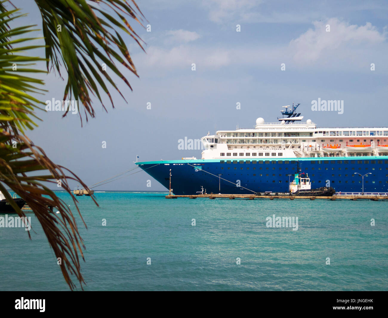 Cruise ship docked in Oranjestad; Aruba Stock Photo