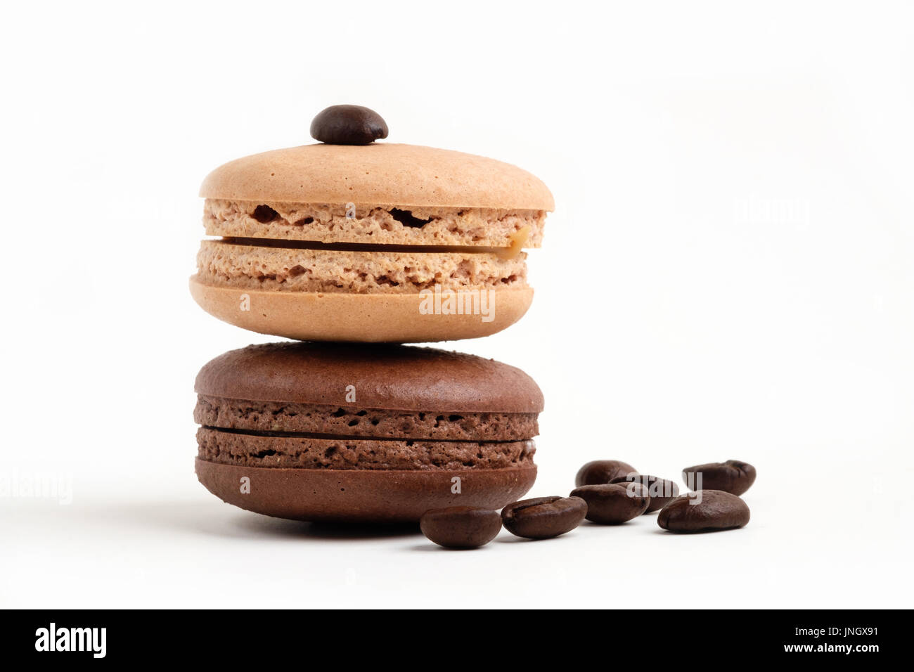 Coffee and mocha taste french macaroons Stock Photo