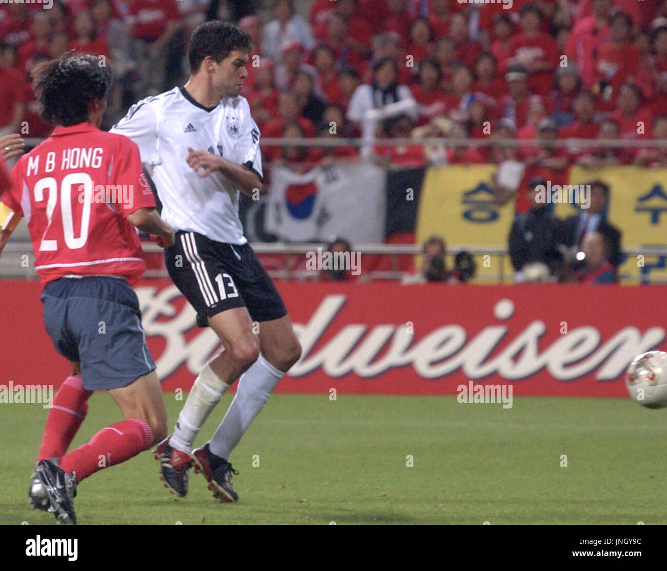 SEOUL, South Korea - Germany midfielder Michael Ballack (R) drives in