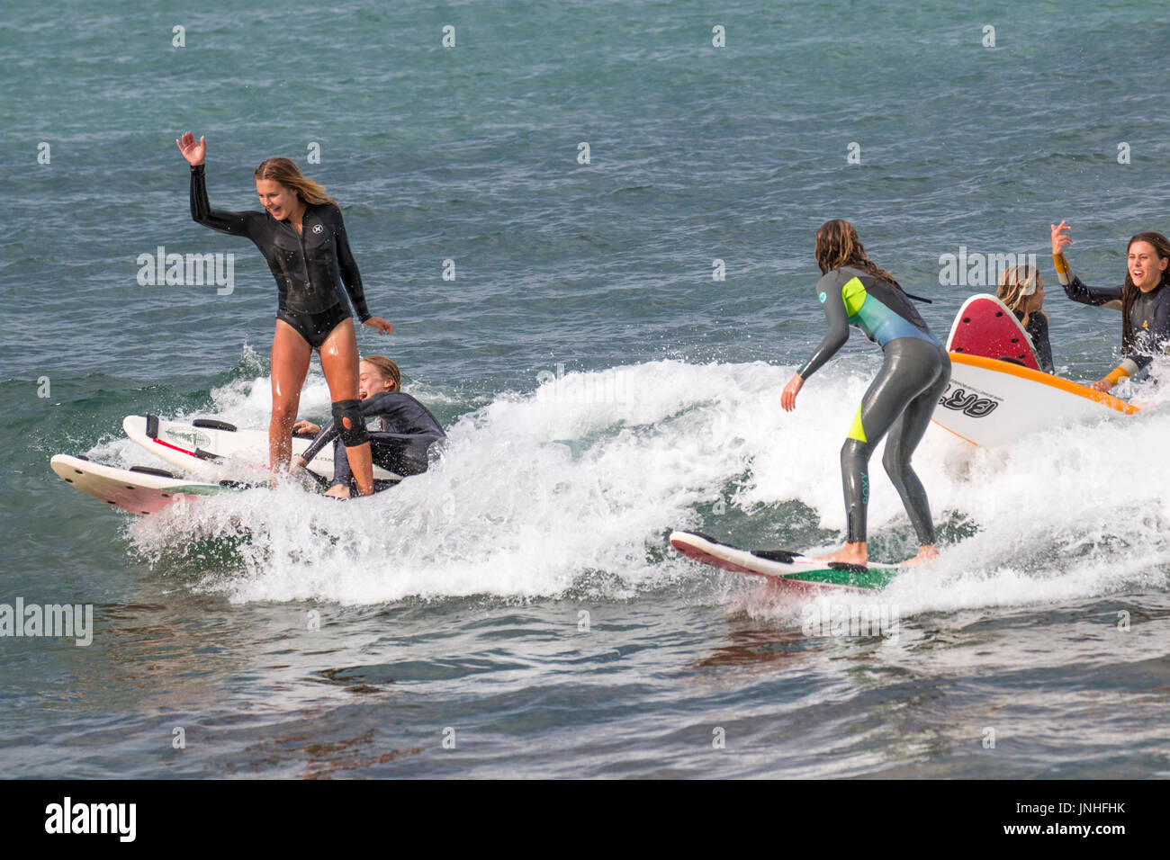 Australian surfer, girls close up young women surfing on surfboards at Avalon beach in Sydney,Australia Photo - Alamy