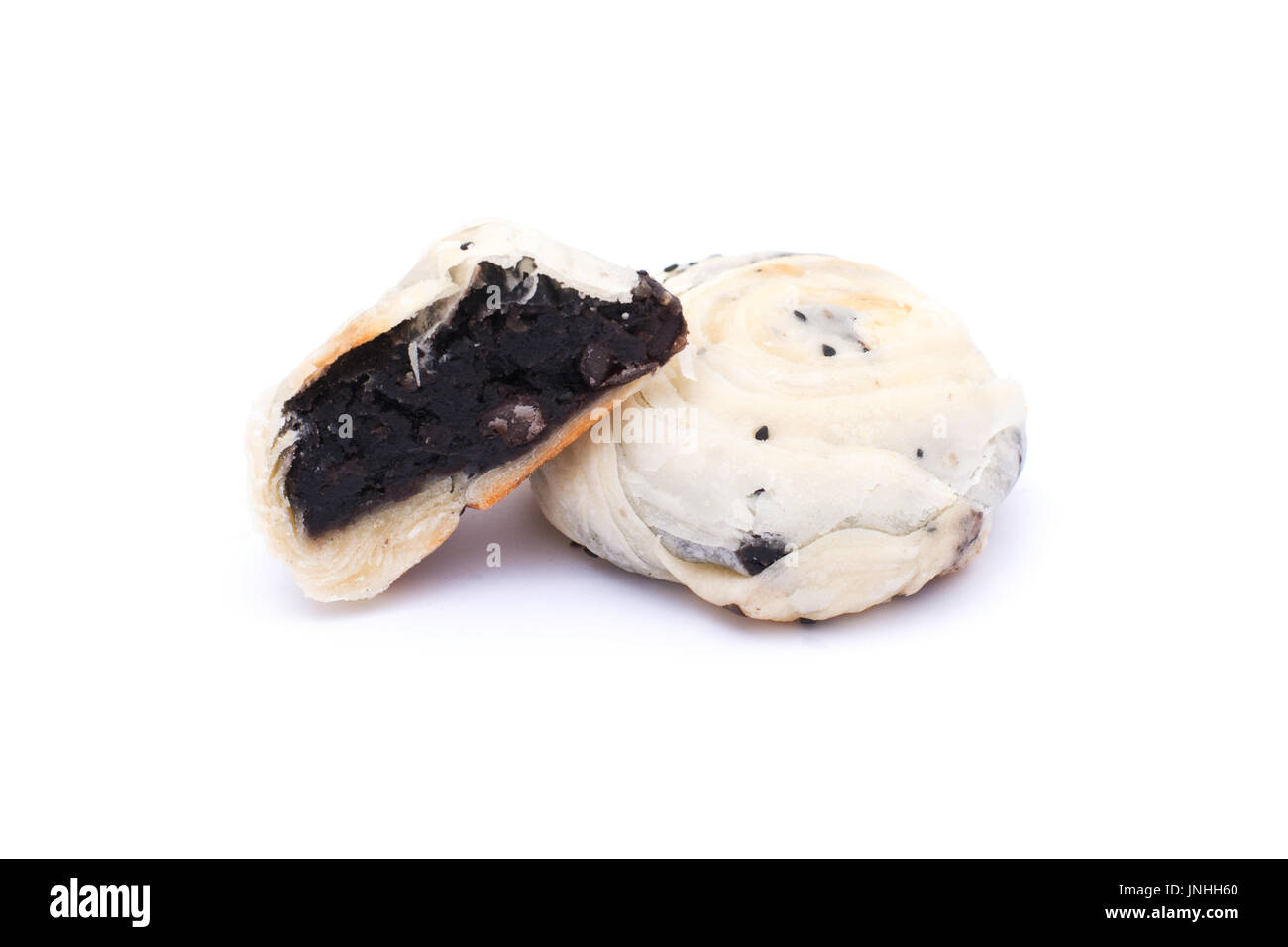 Chinese pastry, Black bean cake isolated on white background Stock