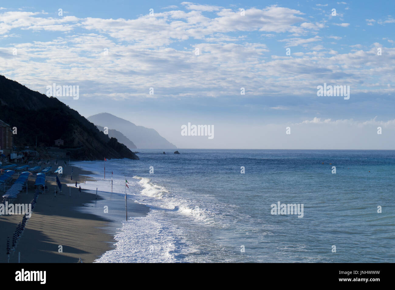 Beach in the morning at Rapallo Italy Stock Photo