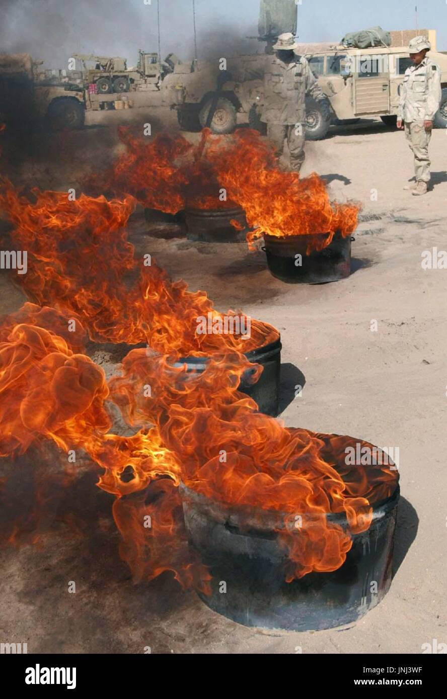 KUWAIT U.S. soldiers stationed in northern Kuwait burn waste March 18