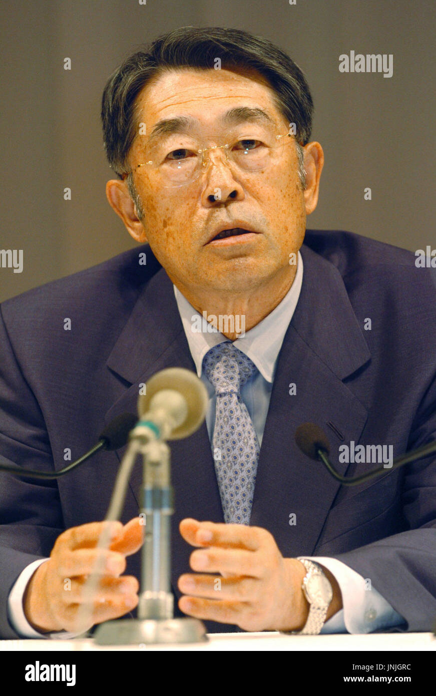 TOKYO, Japan - Seibu Lions owner Yoshiaki Tsutsumi tells reporters in