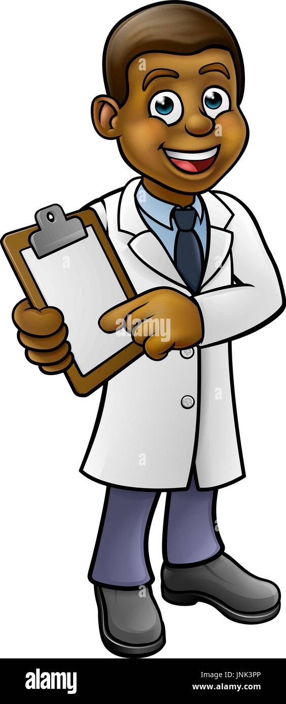 Cartoon Black Scientist or Lab Tech Character Stock Vector