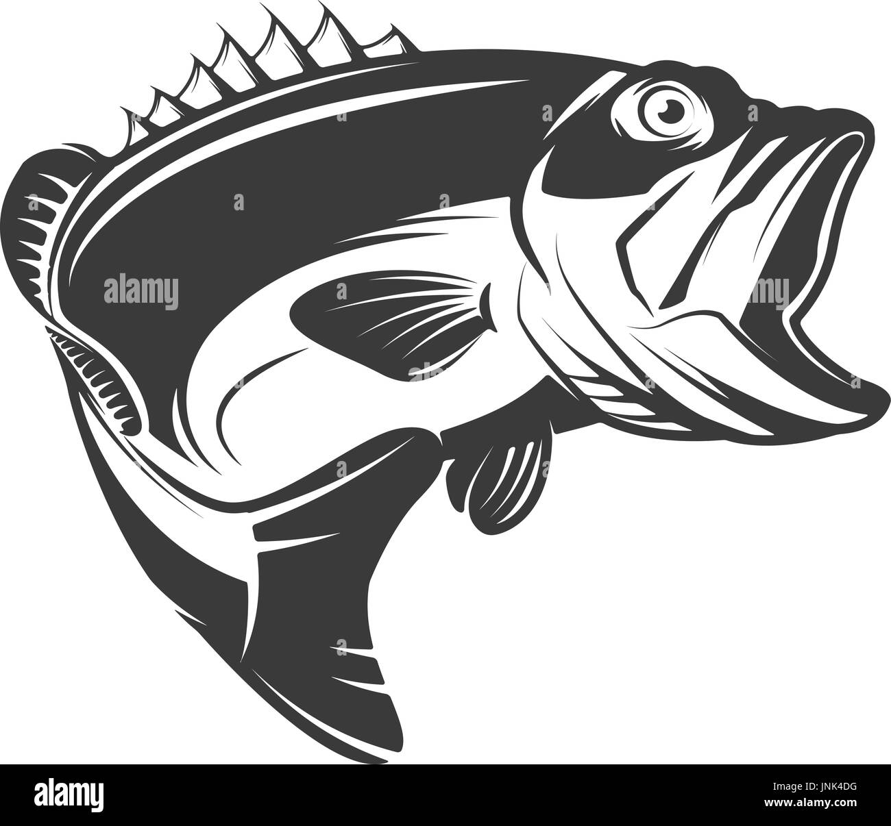 Bass fish icon isolated on white background. Design element for logo, emblem, sign, brand mark.  Vector illustration Stock Vector