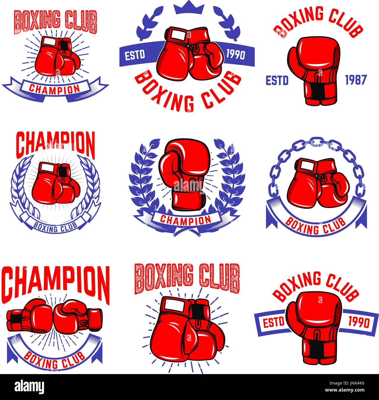 Set of boxing club emblems. Boxing gloves. Design elements for logo, label,  badge, sign, brand mark. Vector illustration Stock Vector Image & Art -  Alamy
