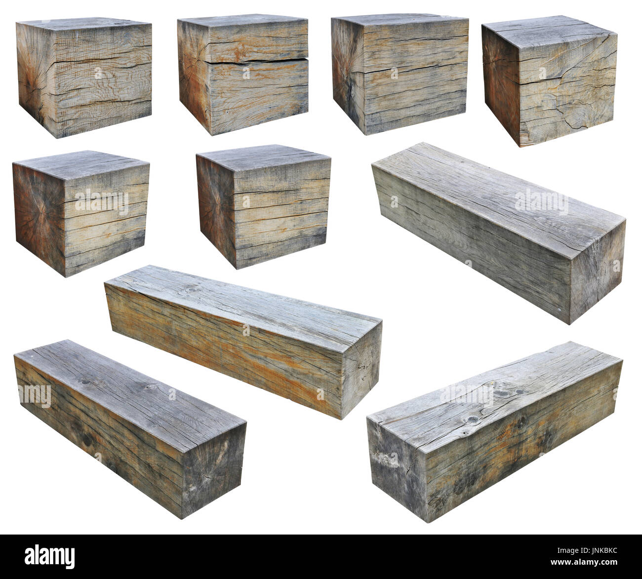 The big cubes and rectangular beams is cut out from a trunks of an old ...