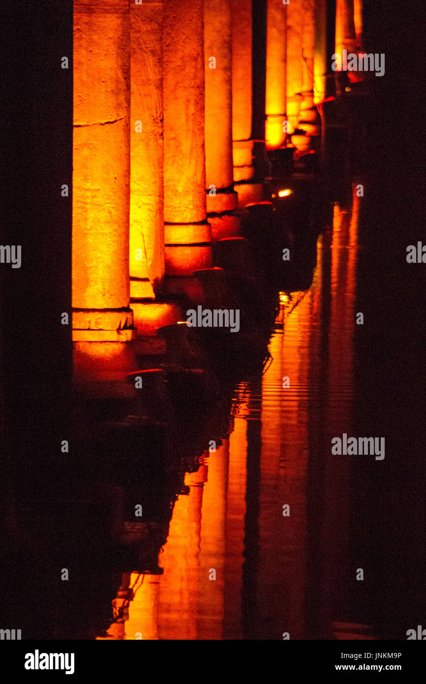 Byzantine water reservoir known as Underground Cistern in Istanbul, Turkey. Stock Photo