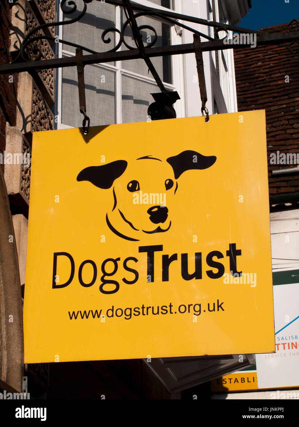 Dog Trust animal charity sign over retail unit, formerly known as the National Canine Defence League, animal welfare charity and humane society Stock Photo