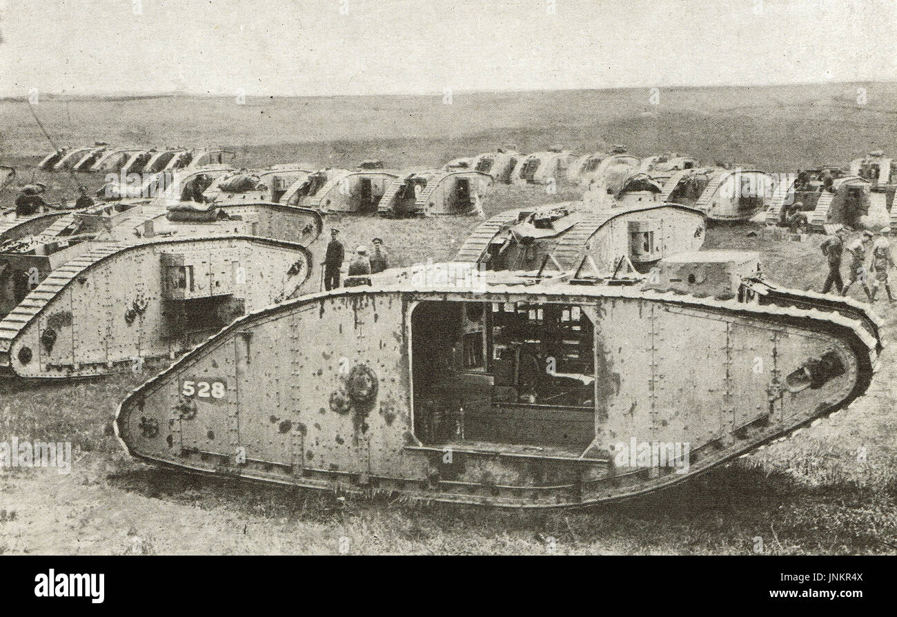 Preparing for battle of  Cambrai, tankodrome, 1917 Stock Photo