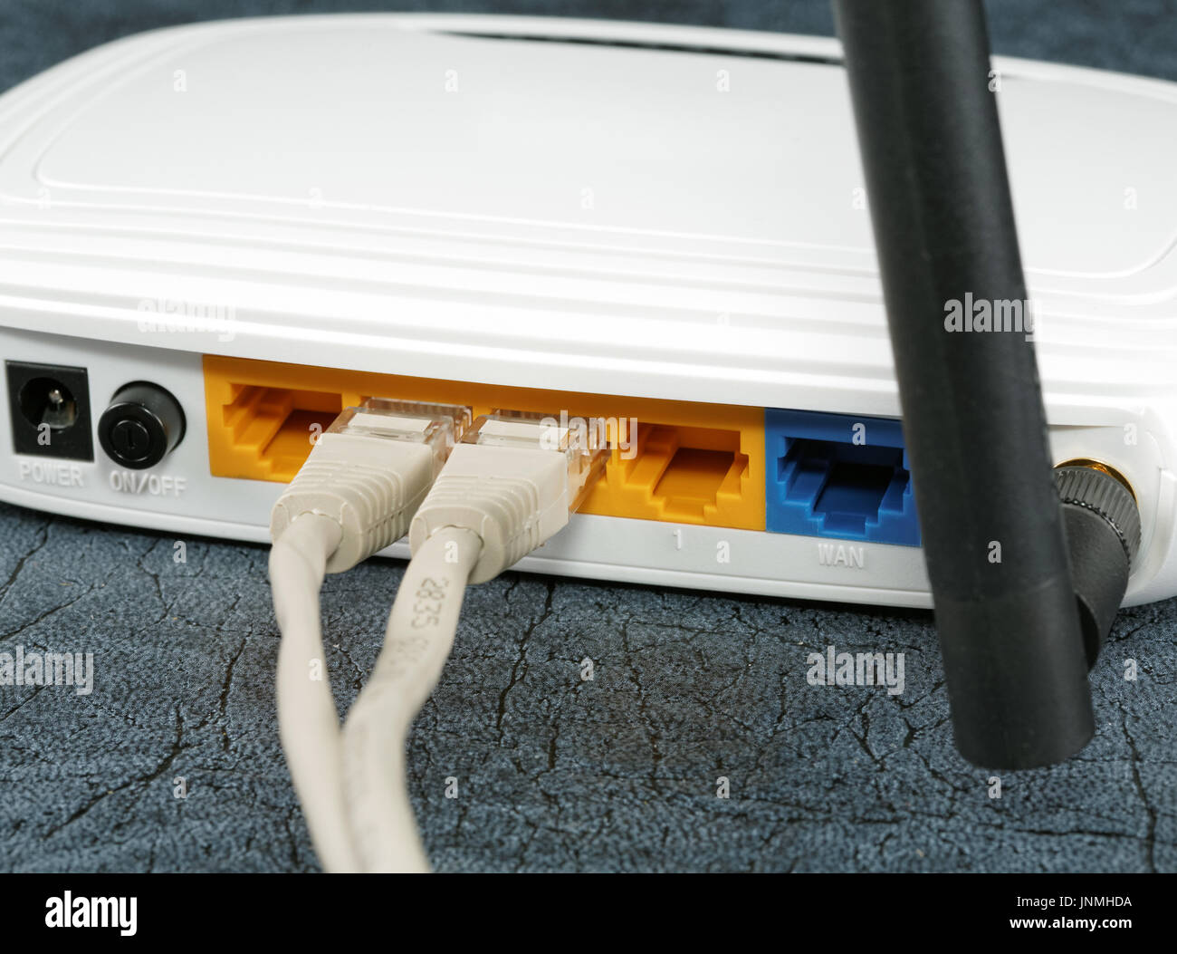 Wireless Routers and Networking Cable antenna Stock Photo