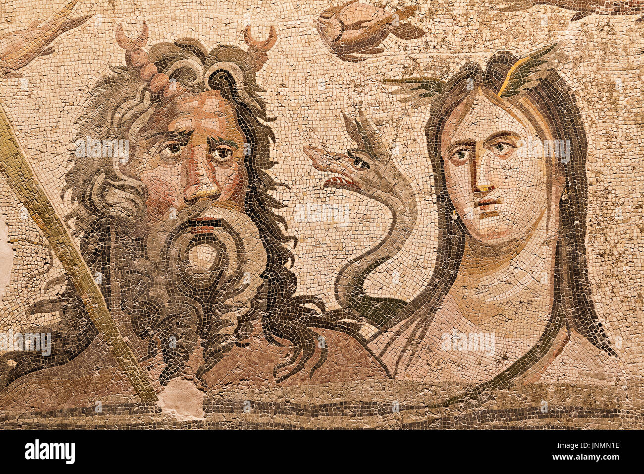 Roman mosaic representing Oceanus and Thetys from the ancient site of Zeugma in Gaziantep, Turkey. Stock Photo
