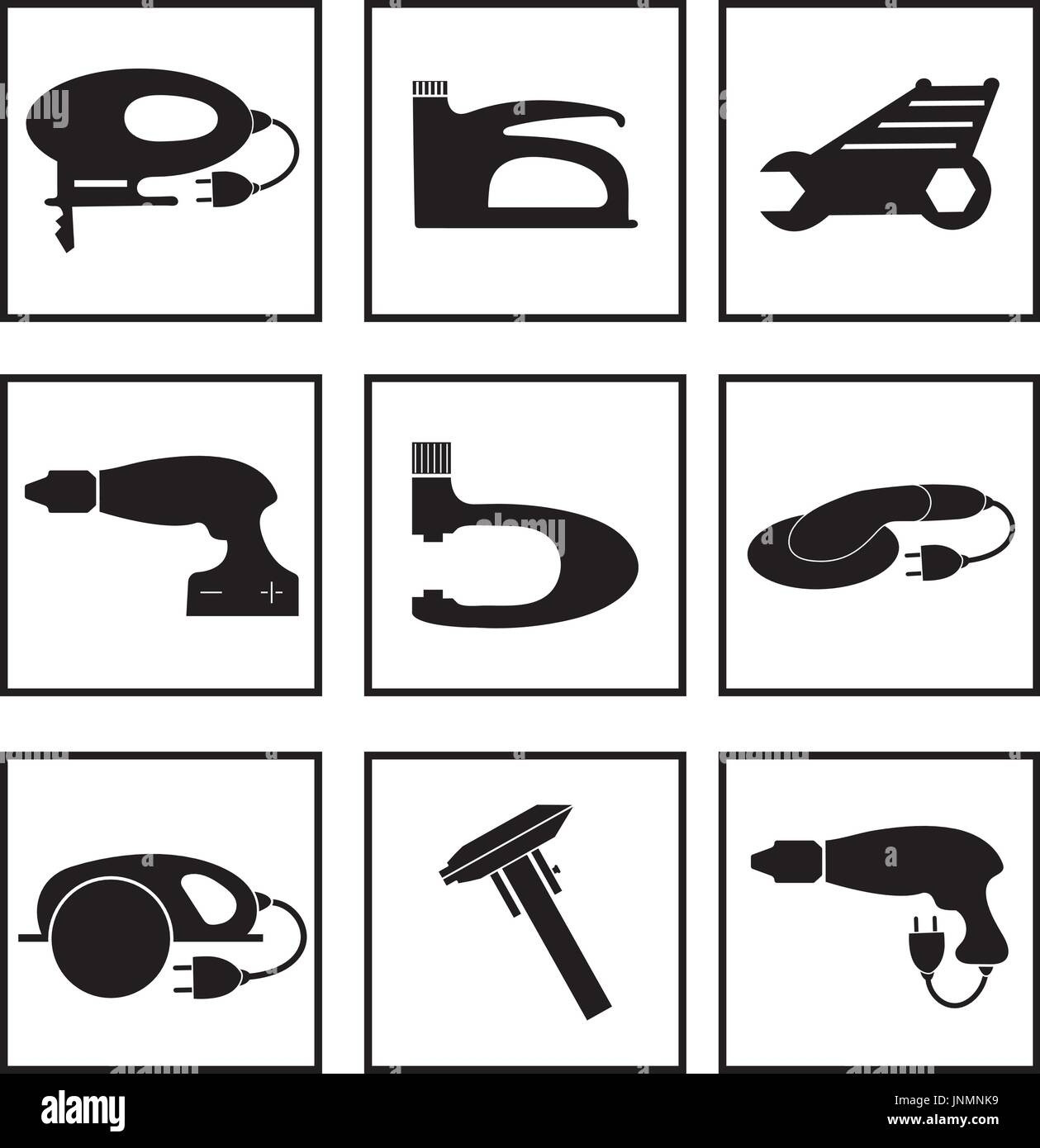 Tools mechanic icons set, black silhouette. Element logo tools, isolated on a white background. Vector illustration. Stock Vector