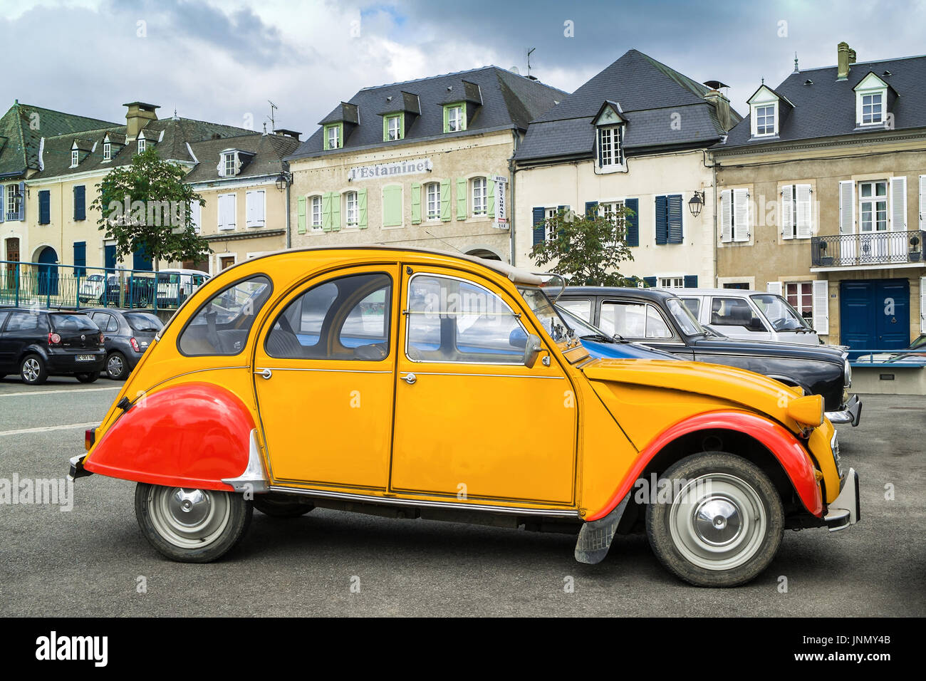 Colourful Citroen 2CV car, Monein, France. Stock Photo