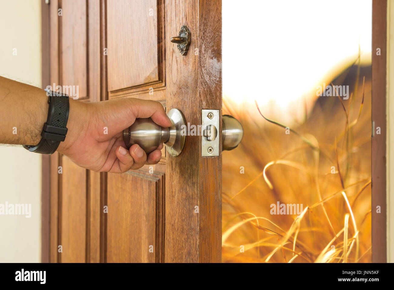locksmith open the wood door by key maker tools at home - can use to  display or montage on product Stock Photo - Alamy
