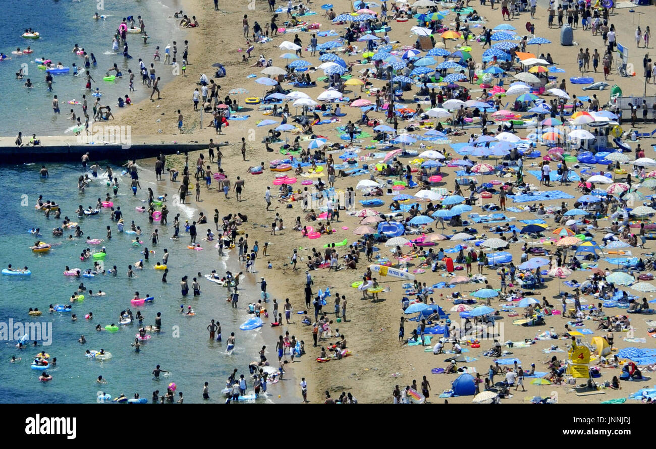 KOBE, Japan People gather at Suma sea bathing beach in Kobe, Hyogo