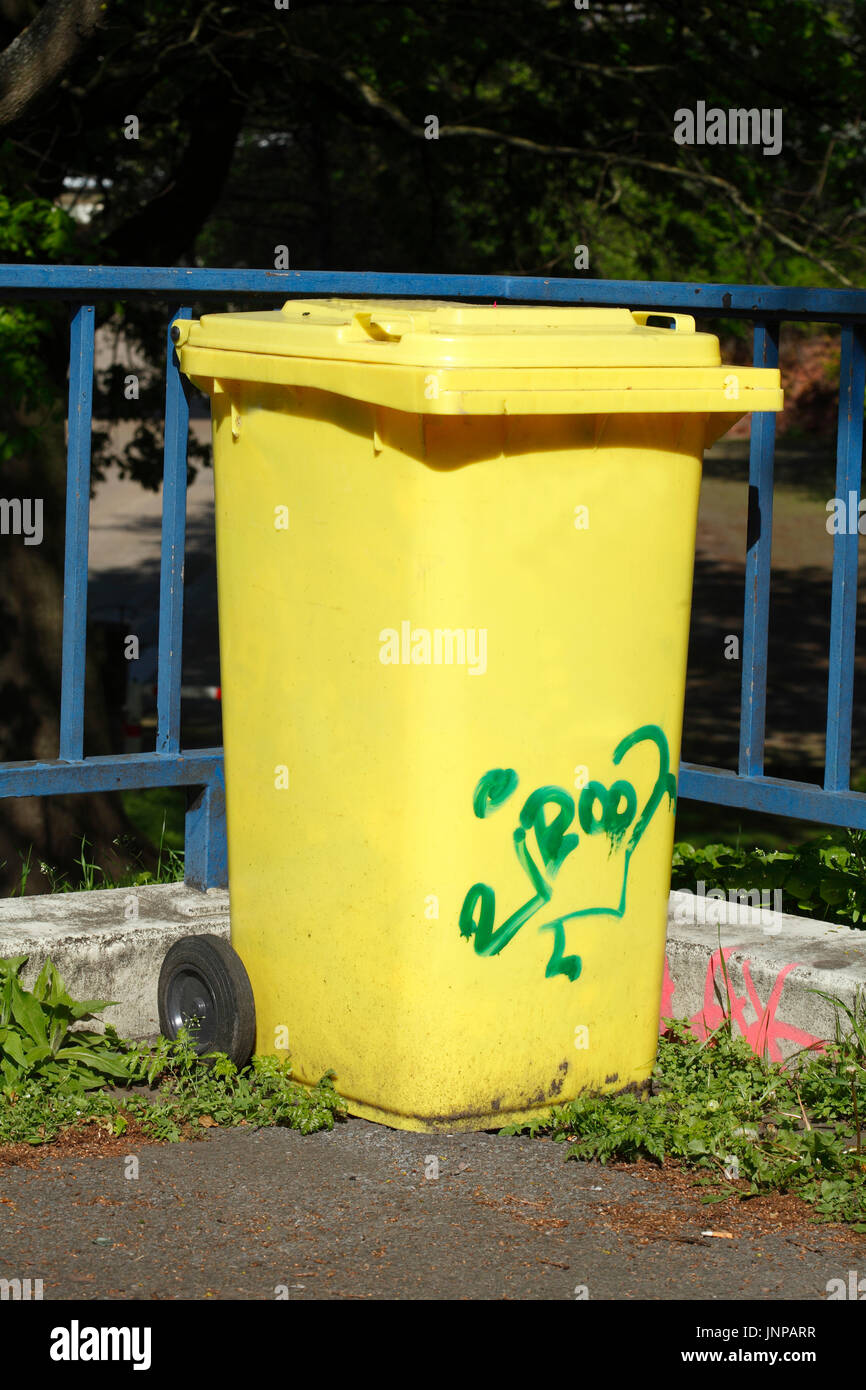 Yellow Recycling  Bin for plastic Waste Stock Photo