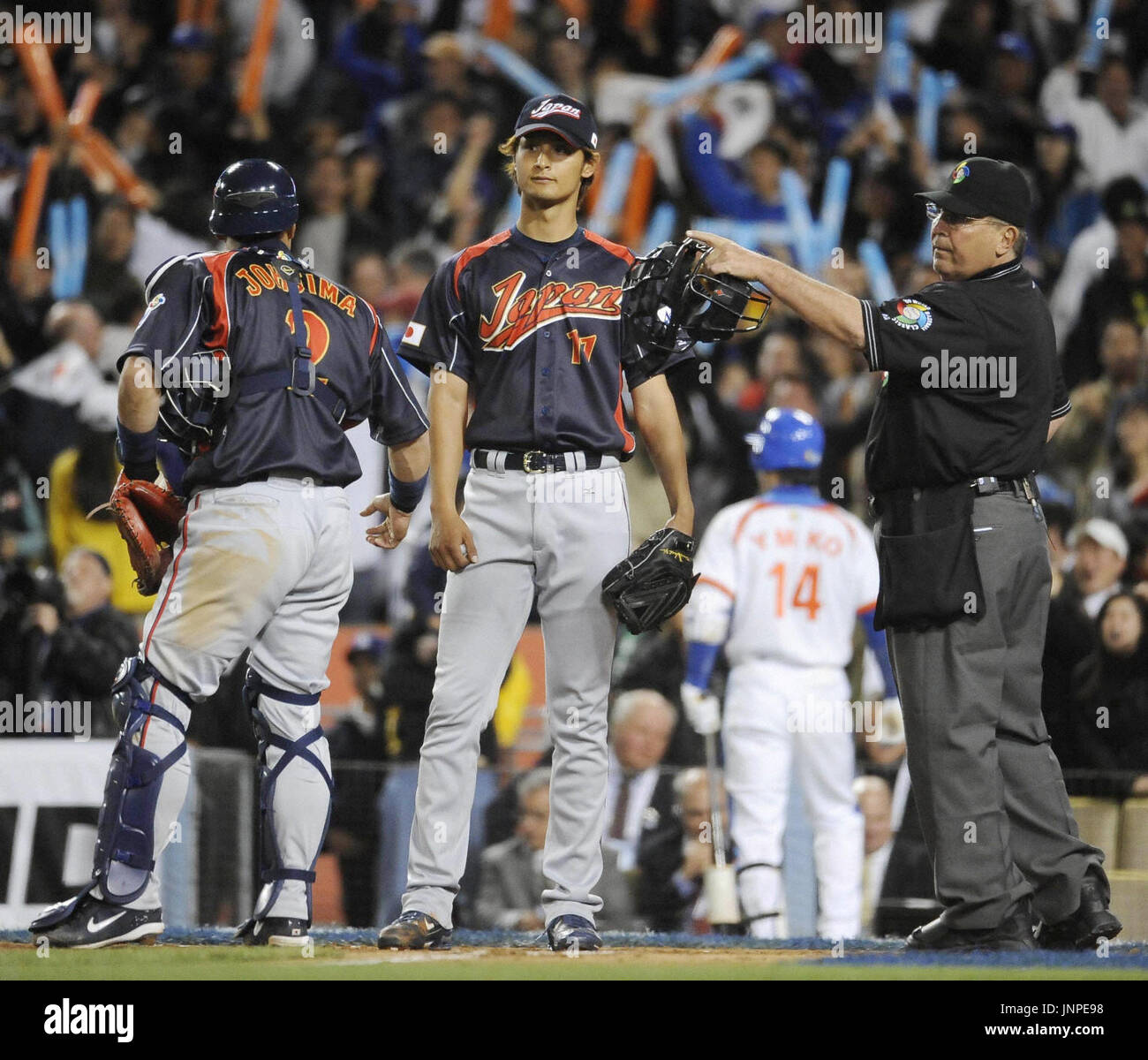 LOS ANGELES, United States - Japan pitcher Yu Darvish (C) reacts after ...