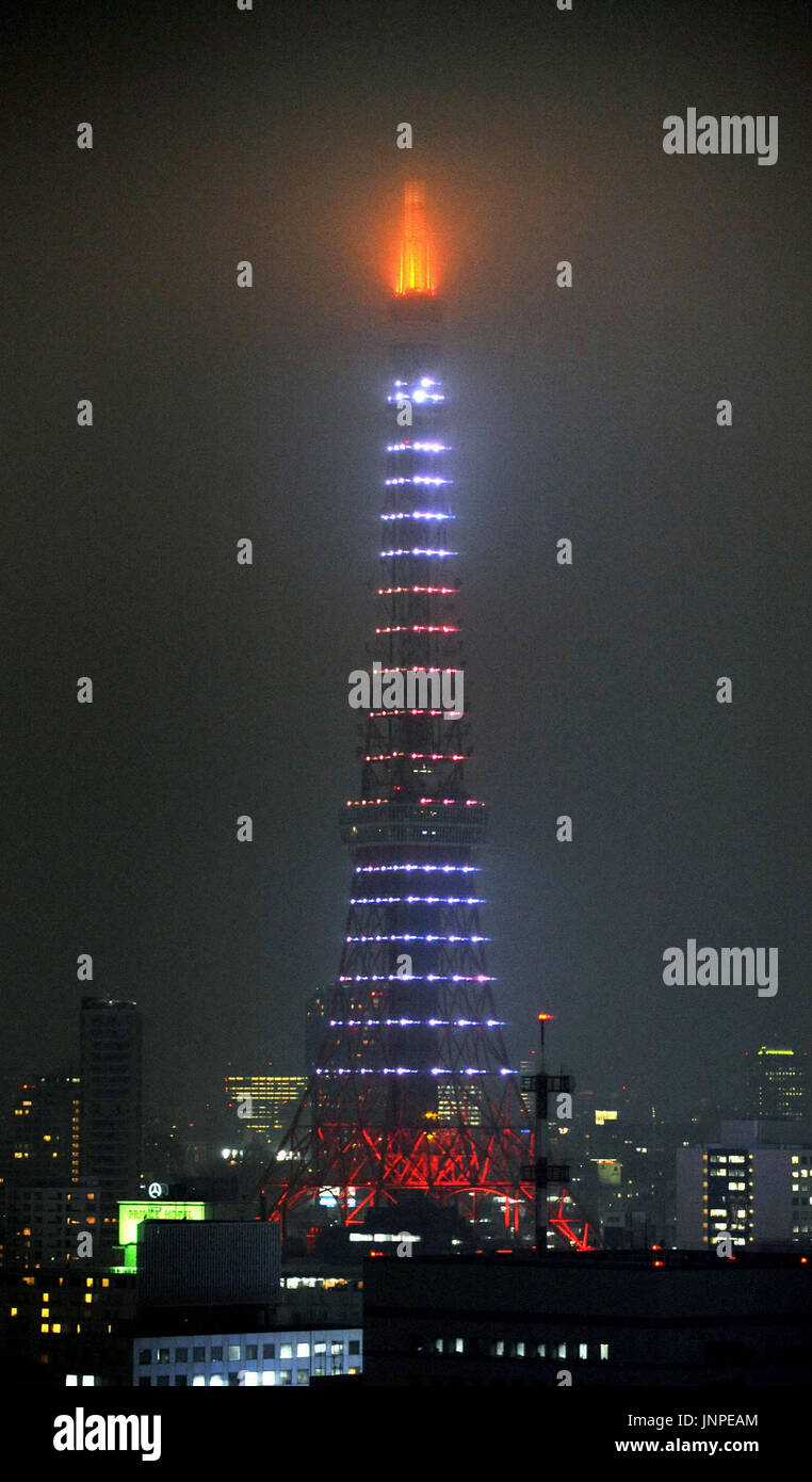 TOKYO, Japan - Tokyo Tower is lit up in the colors of Japan's red-and ...