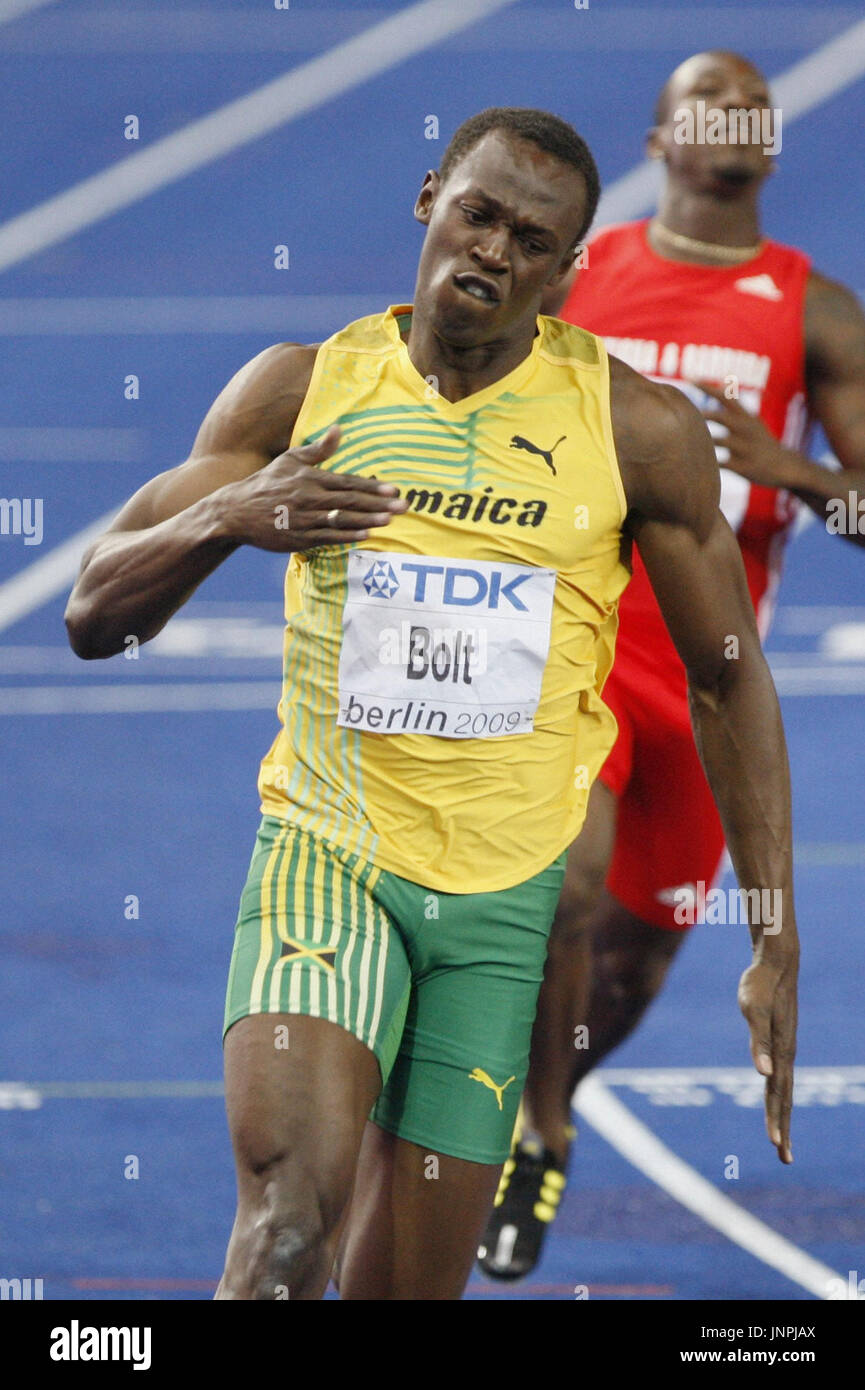 BERLIN, Germany - Jamaica's Usain Bolt finishes in first place in the ...