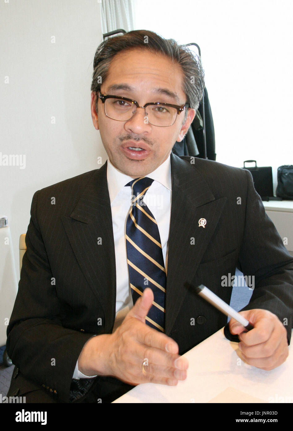 TOKYO, Japan - Indonesian Foreign Minister Marty Natalegawa speaks during an interview with Kyodo News in Tokyo on Jan. 17, 2010. The foreign minister urged the Japanese government to review the examination system affecting nurses from Indonesia and other countries who work in Japan. (Kyodo) Stock Photo