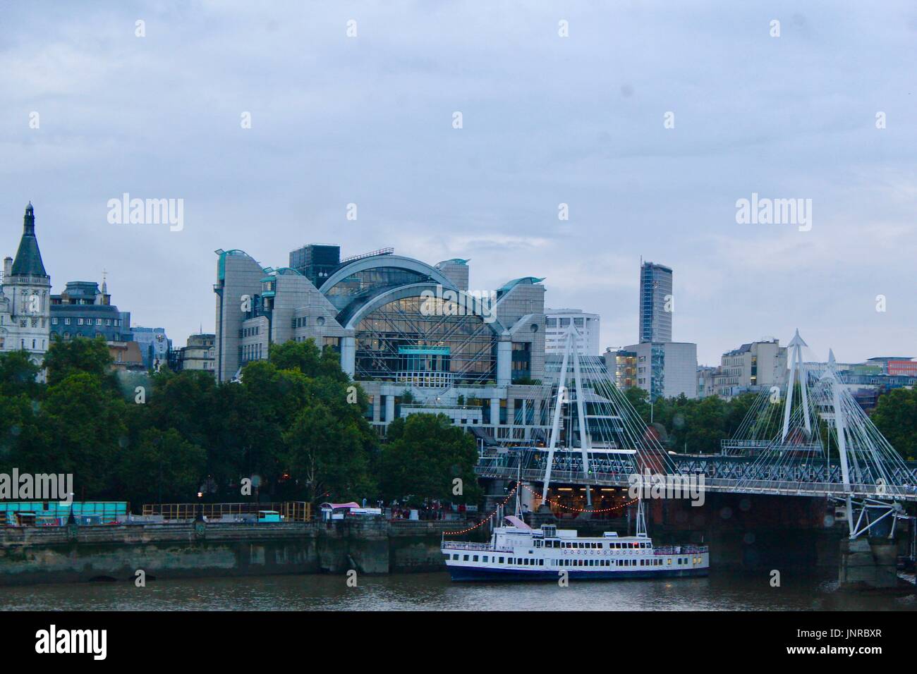 View of a train station from inside the London Eye. Stock Photo