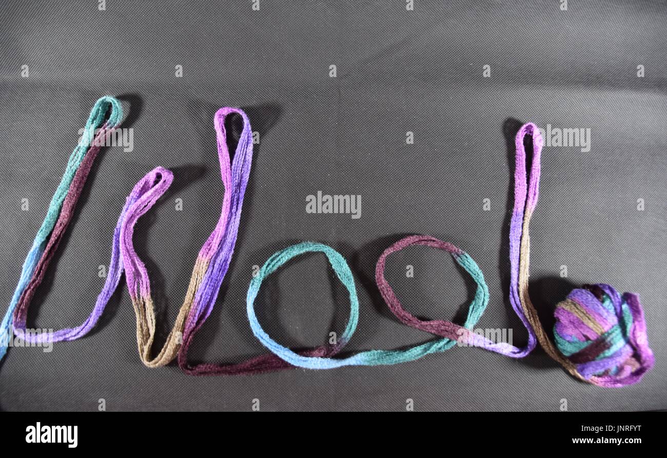 written with wool, the word wool Stock Photo Alamy