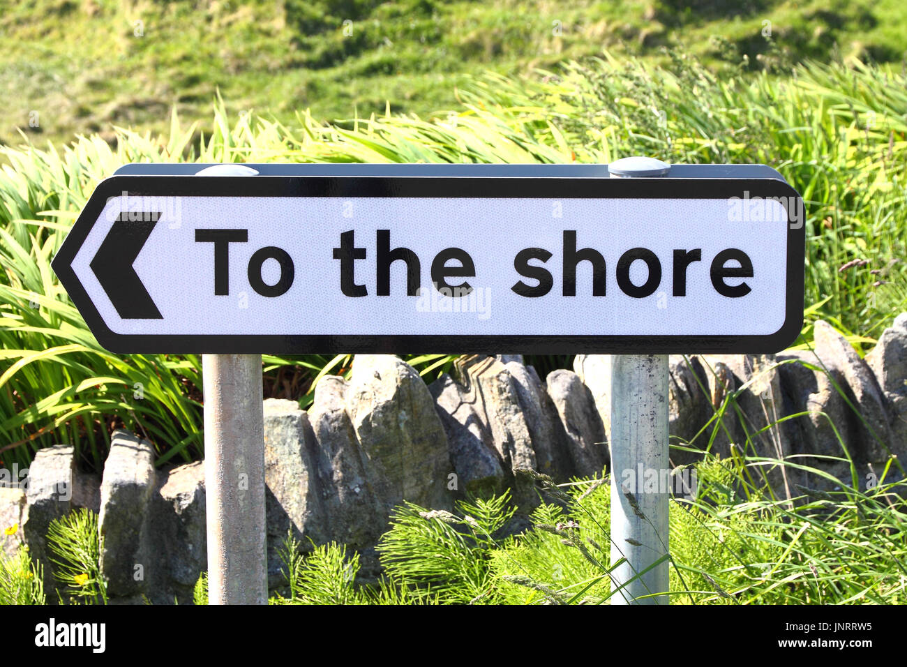 To The Shore sign at Ness Point, arri and Lewis, Scottish Outer Hebrides Stock Photo
