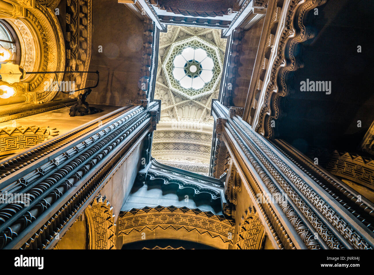 Ornate Stairway, Penrhyn Castle, North Wales. Stock Photo