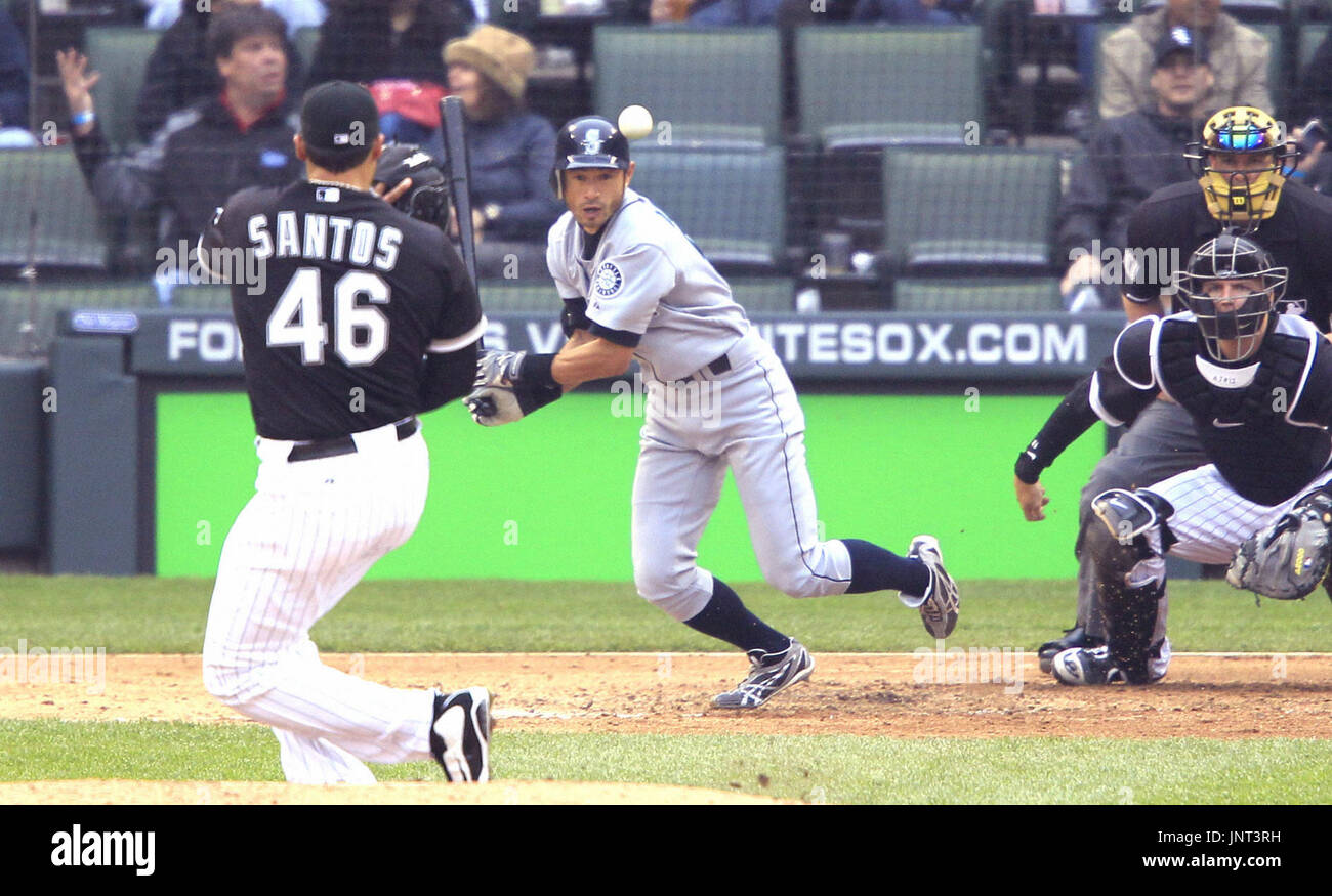 Seattle Mariners' Ichiro Suzuki grounds out during the fourth inning of a  spring training baseball game against the San Diego Padres on Saturday,  March 1, 2008, in Peoria, Ariz. (AP Photo/Morry Gash